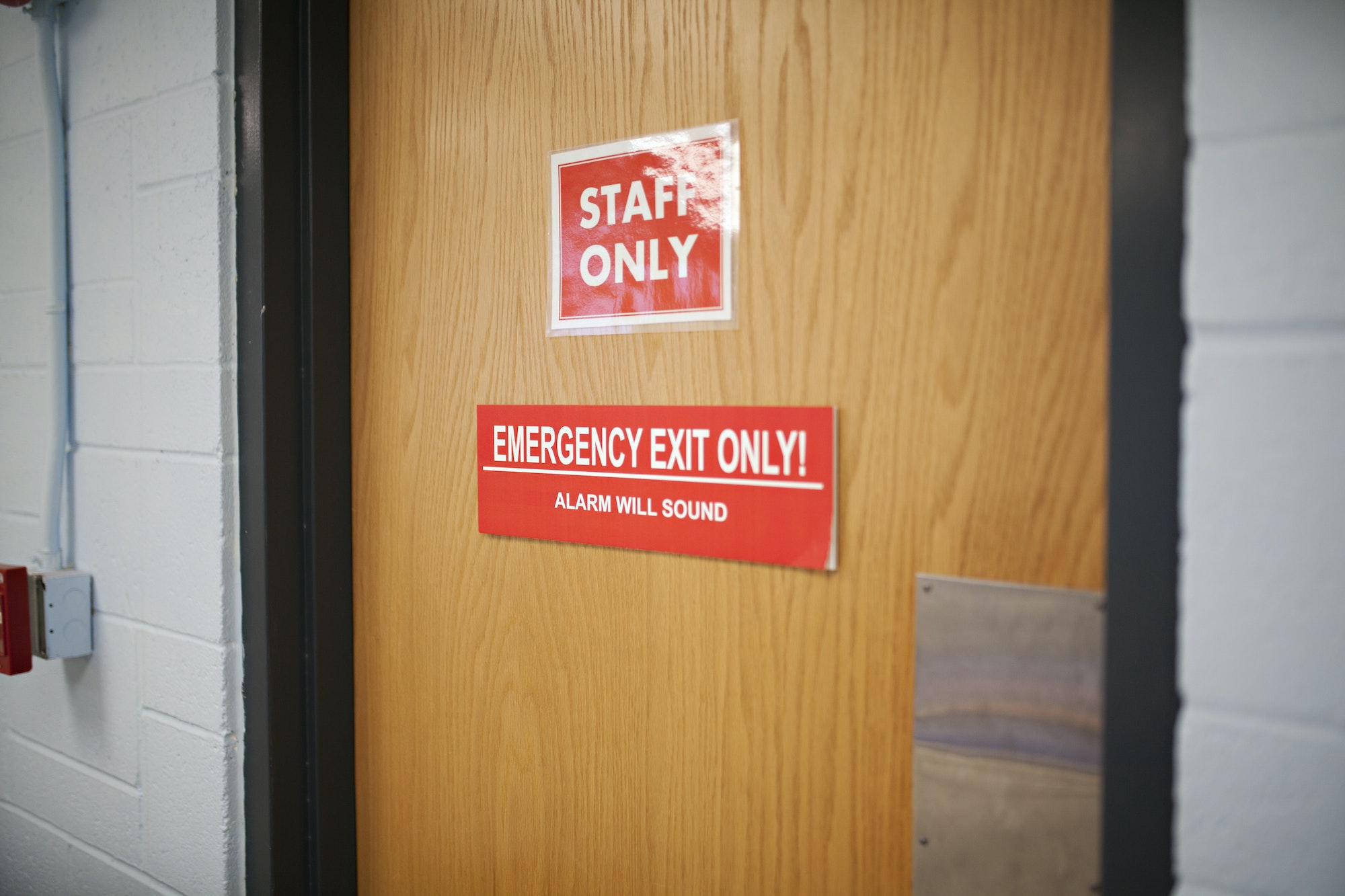emergency exit alarm and fire extinguisher